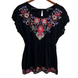 FOREVER 21 Floral Embroidered Tunic Top Size Small Bohemian